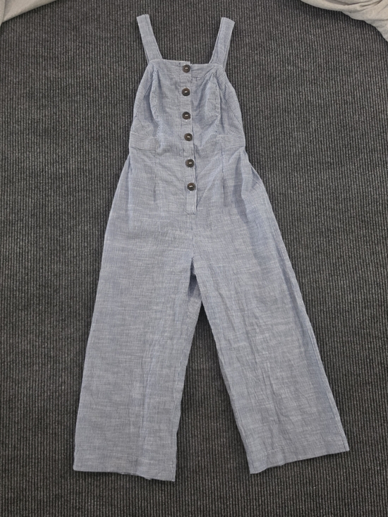 Japna Pants - Wide-Leg Button-Front Jumpsuit - Light Blue Pinstripe